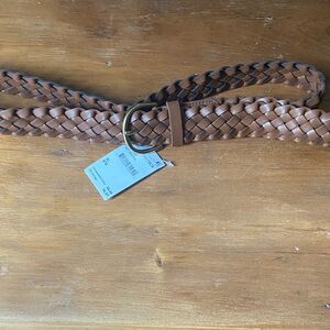 Braided Leather Look Brown Belt with Gold Ring Size XL